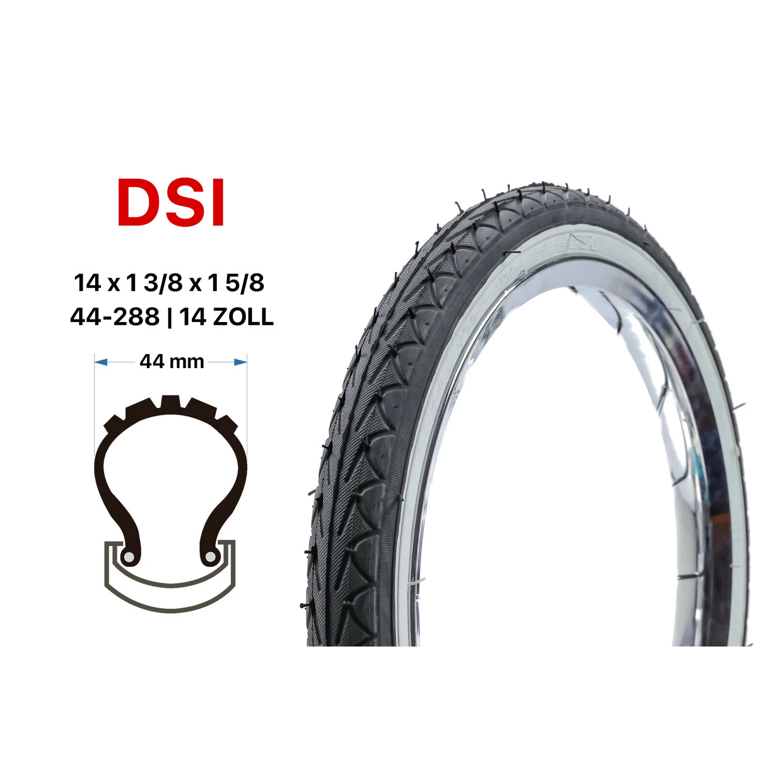 DSI 14 Zoll Fahrrad Reifen Kinderrad 44-288 City Bike Tire Weisswand 3 DSI 14 Zoll Fahrrad Reifen Kinderrad 44-288 City Bike Tire Weisswand