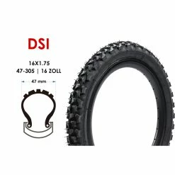 16 Zoll DSI Fahrrad Reifen 16x1.75 MTB Mountain Bike Kinderrad 47-305 Tire Black