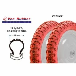 Veerubber 2 Stück 12 Zoll Fahrrad Reifen 12.5x2 1/4 Kinder Wagen Roller 62-203 Rot B-Ware