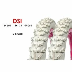 2 Stück 14 Zoll DSI 47-254 Fahrrad Reifen Kinderwagen Roller Laufrad 14x1.75 Weiss B-Ware