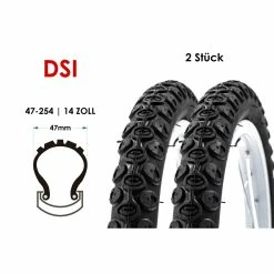 2 Stück 14 Zoll DSI Fahrrad Reifen 47-254 Kinder Rad Laufrad 14x1.75 MTB Schwarz