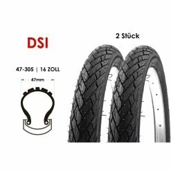 2 Stück 16 Zoll DSI 47-305 Fahrrad Reifen Kinder City 16x1.75 Schwarz
