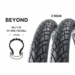 2 Stück 18 Zoll Beyond Fahrrad Reifen 47-355 City Trekking 18x1.75 Schwarz