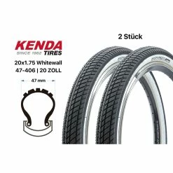 2 Stück 20 Zoll Fahrrad Falt Reifen SET KENDA Konversion 20x1.75 BMX 47-406 Whitewall