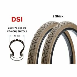 DSI 2 Stück 20 Zoll Fahrrad Reifen 20x1.75 City Bike Kinderrad 47-406 Tire Brown
