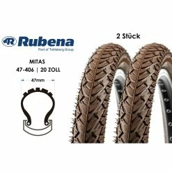 Rubena 2 Stück 20 Zoll MITAS Fahrrad Reifen 20x1.75 Touren City Bike 47-406 Braun