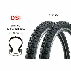 2 Stück 24 Zoll DSI Fahrrad Reifen 47-507 Mountain Bike MTB 24x1.90 Schwarz