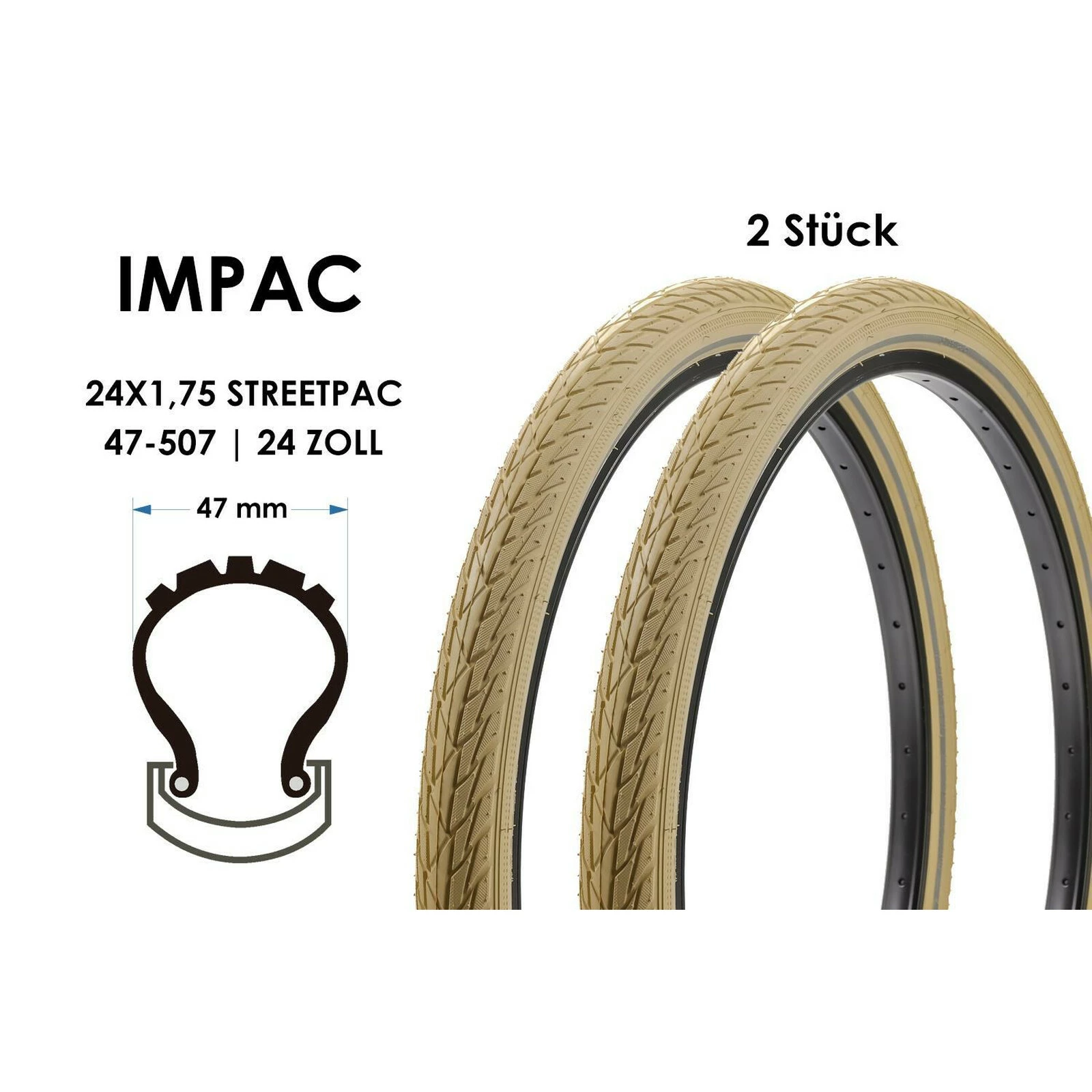2 Stück 24 Zoll Fahrrad Reifen 24x1.75 Impac Schwalbe Streetpac 47-507 Creme Reflex 3 2 Stück 24 Zoll Fahrrad Reifen 24x1.75 Impac Schwalbe Streetpac 47-507 Creme Reflex