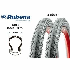 Rubena 2 Stück 24 Zoll Fahrrad Reifen MITAS 24x1.75 Tourenräder Citybikes 47-507 Grau