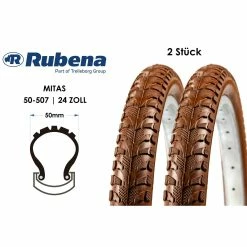 Rubena 2 Stück 24 Zoll Fahrrad Reifen MITAS 24x1.95 City Touren Bike 50-507 Braun