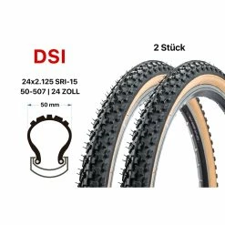DSI 2 Stück 24 Zoll MTB Fahrrad Reifen SET 24x2.125 City Mountain Bike 50-507 Schwarz Braun