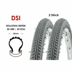 DSI 2 Stück 24 Zoll Rollstuhl Reifen 24x1 3/8 Wheel Chair Tire Grey 35-540 Grau