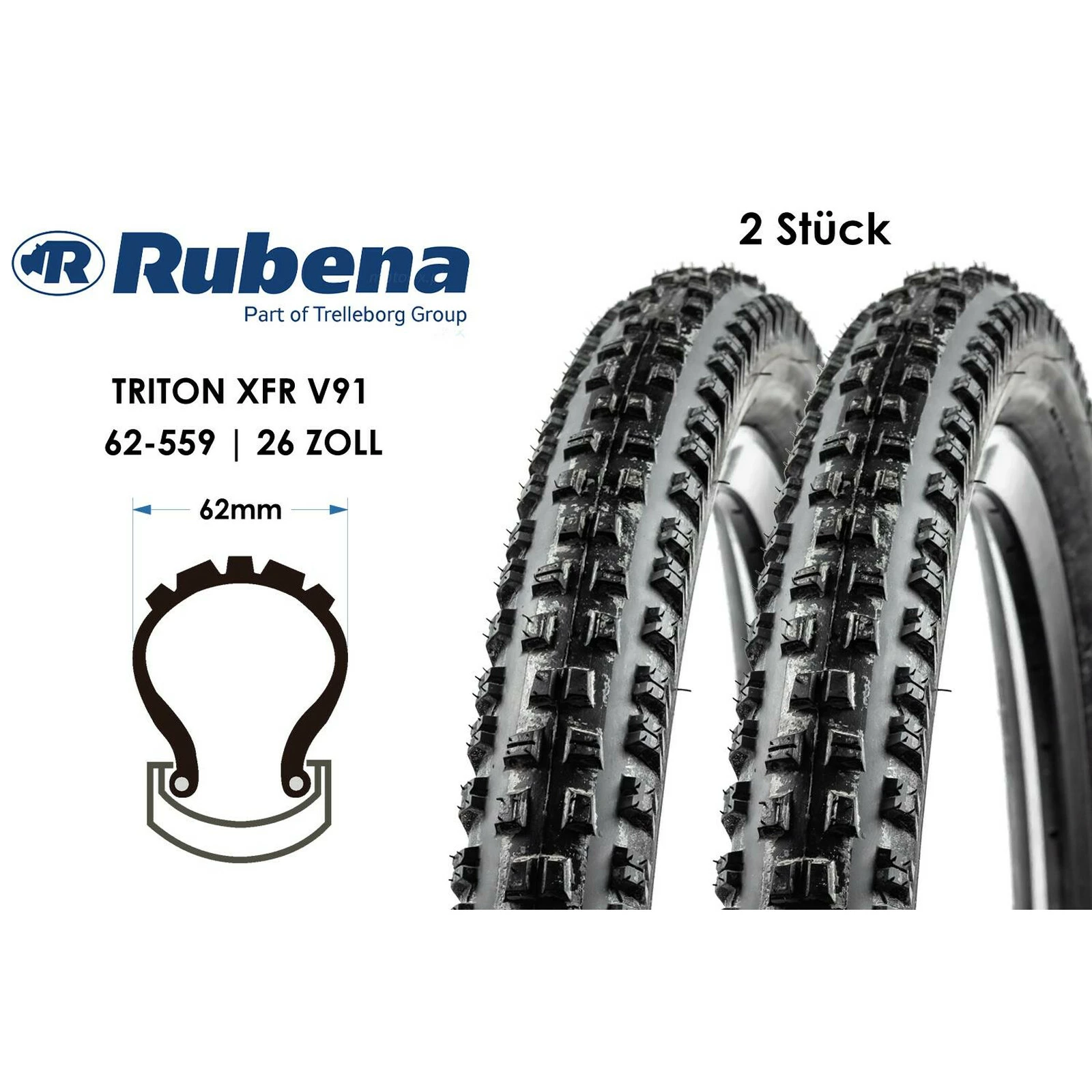 2 Stück 26 Fahrrad RUBENA Triton XFR V91 Racing Pro Falt Reifen 26x2.45 MTB Freeride 62-559 B-Ware 3 2 Stück 26 Fahrrad RUBENA Triton XFR V91 Racing Pro Falt Reifen 26x2.45 MTB Freeride 62-559 B-Ware