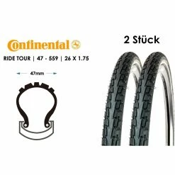 2 Stück 26 Zoll CONTINENTAL Ride Tour 47-559 Fahrrad Reifen 26x1.75 Pannenschutz E25 Reflex