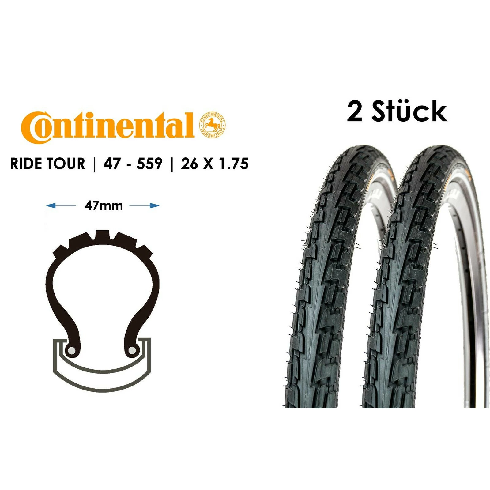 2 Stück 26 Zoll CONTINENTAL Ride Tour 47-559 Fahrrad Reifen 26x1.75 Pannenschutz E25 Reflex 3 2 Stück 26 Zoll CONTINENTAL Ride Tour 47-559 Fahrrad Reifen 26x1.75 Pannenschutz E25 Reflex