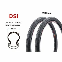2 Stück 26 Zoll DSI Fahrrad Reifen 50-559 City Bike Stadtrad 26x1.90 Schwarz
