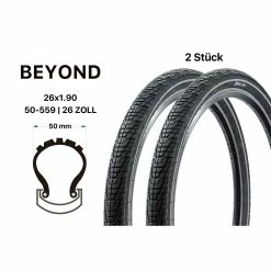 Beyond 2 Stück 26 Zoll Fahrrad Reifen 50-559 MTB 26x1.90 City Bike REFLEXSTREIFEN