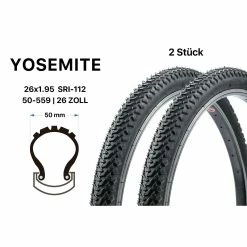 Yosemite 2 Stück 26 Zoll Fahrrad Reifen 50-559 MTB Mountain Bike 26x1.95 Schwarz