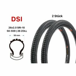 2 Stück 26 Zoll Fahrrad Reifen DSI 50-559 City MTB Trekking Bike 26x2.0 Tire Schwarz