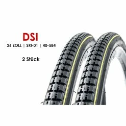 2 Stück 26 Zoll Fahrrad Reifen DSI City Bike 26x1½ Mantel Decke 40-584 Schwarz Gelbe Linie