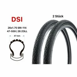 DSI 2 Stück 26 Zoll Fahrrad Reifen SET City Bike 26x1.75 Mantel Tire 47-559 Schwarz