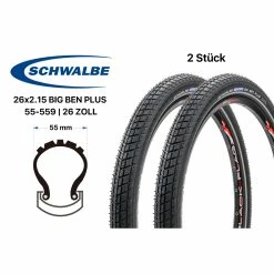 2 Stück 26 Zoll Schwalbe Big Ben Plus Reifen 26x2.15 City Bike Reflex Streifen