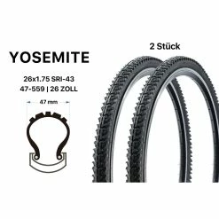 2 Stück 26 Zoll YOSEMITE Fahrrad Reifen MTB Trekking 26x1.75 Mantel Decke 47-559 Schwarz