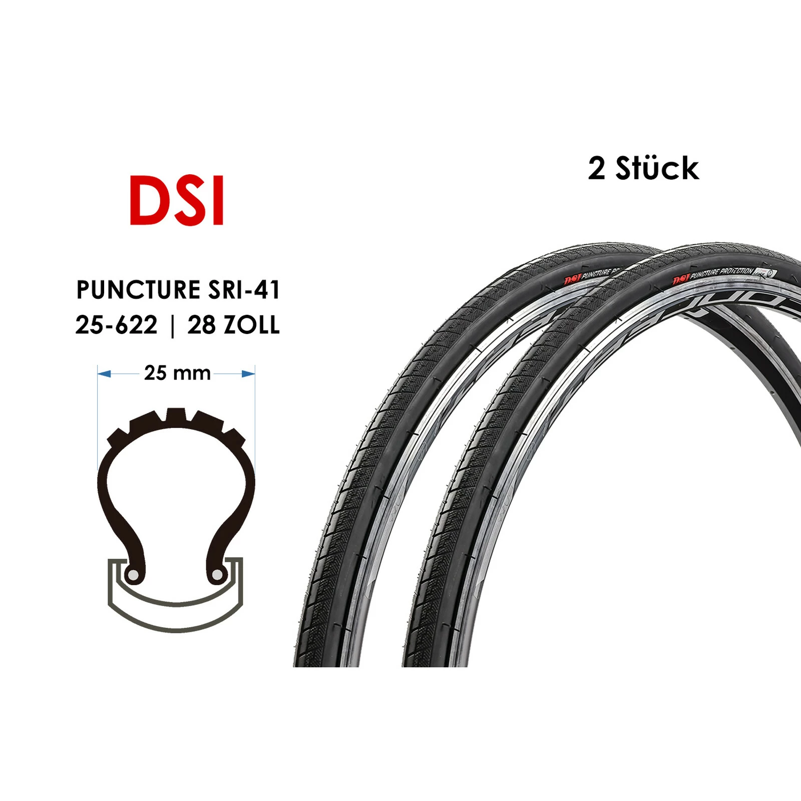 DSI 2 Stück 28 Zoll Fahrrad Faltreifen Rennrad Race Tire Puncture Protection 25-622 3 DSI 2 Stück 28 Zoll Fahrrad Faltreifen Rennrad Race Tire Puncture Protection 25-622