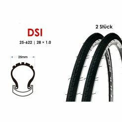 DSI 2 Stück 28 Zoll Fahrrad Reifen 25-622 Rennrad Trekking 28x1 5/8x 1 1/16 Tire Mantel Schwarz