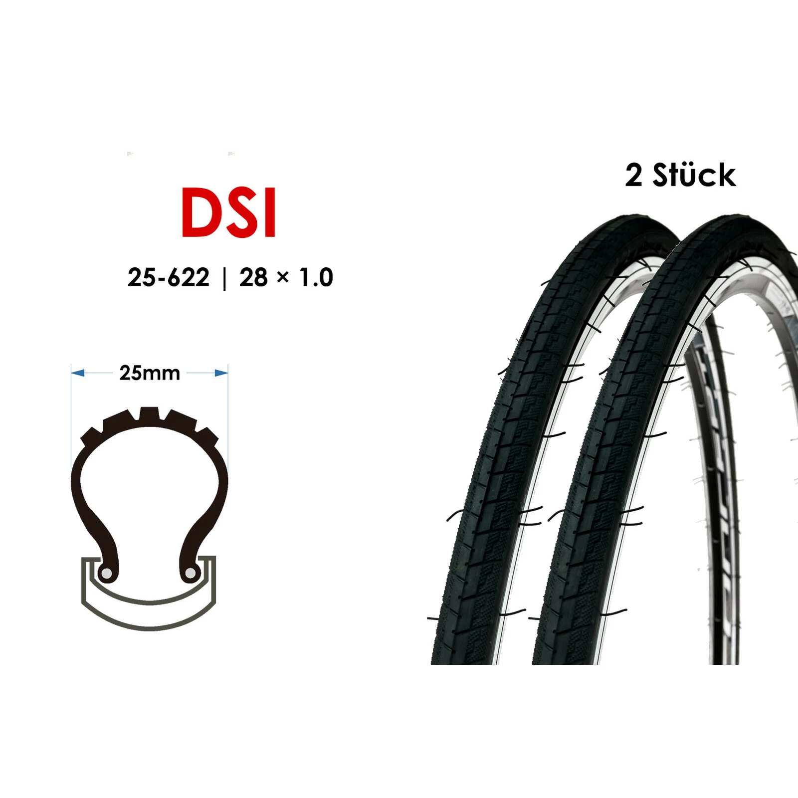 DSI 2 Stück 28 Zoll Fahrrad Reifen 25-622 Rennrad Trekking 28x1 5/8x 1 1/16 Tire Mantel Schwarz 3 DSI 2 Stück 28 Zoll Fahrrad Reifen 25-622 Rennrad Trekking 28x1 5/8x 1 1/16 Tire Mantel Schwarz