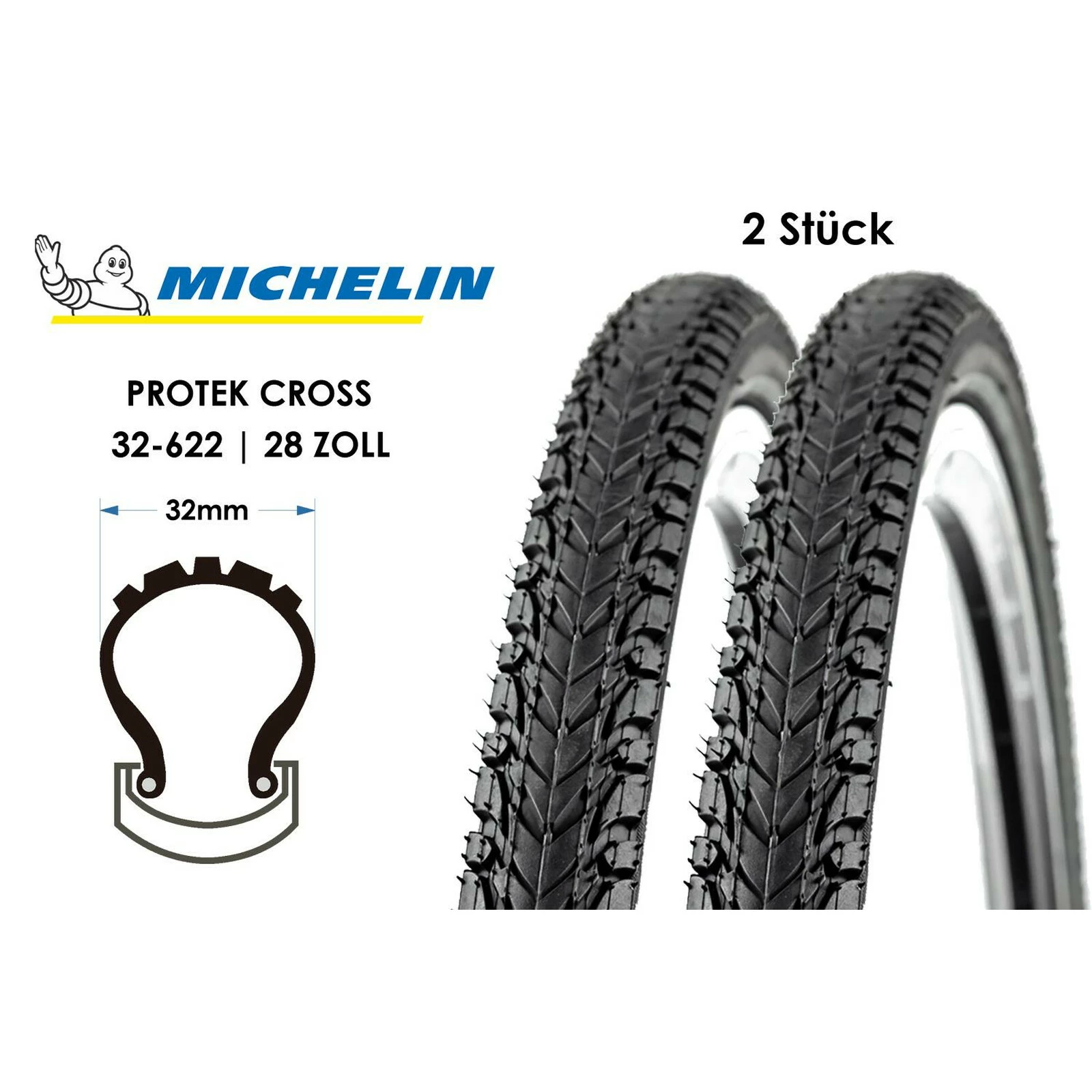 2 Stück 28 Zoll MICHELIN Protek Cross Fahrrad Reifen 32-622 Pannenschutz Mantel Tire Reflex 3 2 Stück 28 Zoll MICHELIN Protek Cross Fahrrad Reifen 32-622 Pannenschutz Mantel Tire Reflex
