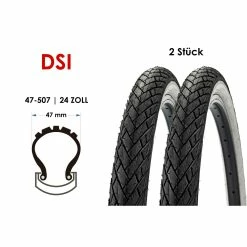 2 Stück Fahrrad Reifen DSI 24x1.75 City Bike 47-507 Tire Schwarz Weiss