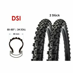 2 Stück Fahrrad Reifen DSI 24x1.90 Mountain Bike MTB 50-507 Tire Schwarz