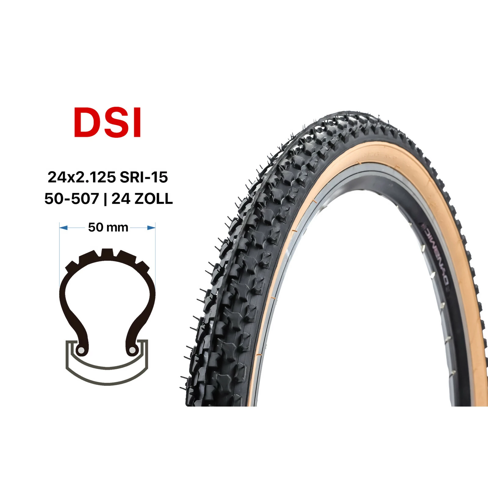 24 Zoll DSI Fahrrad Reifen 24x2.125 City MTB Bike 50-507 Schwarz Beige 3 24 Zoll DSI Fahrrad Reifen 24x2.125 City MTB Bike 50-507 Schwarz Beige