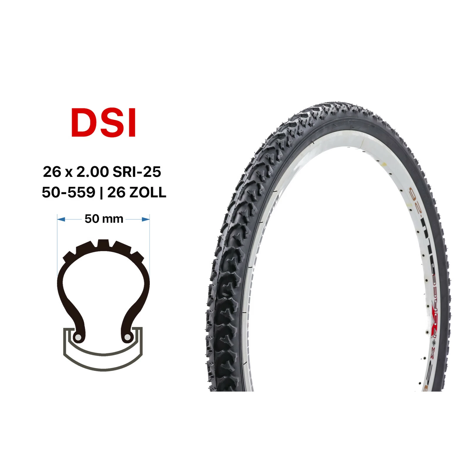 26 Zoll DSI Fahrrad Reifen 26x2.00 Trekking Mountain Bike 50-559 MTB 3 26 Zoll DSI Fahrrad Reifen 26x2.00 Trekking Mountain Bike 50-559 MTB