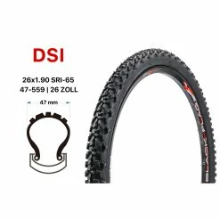 26 Zoll DSI Fahrrad Reifen 47-559 Mountain Bike MTB 26x1.90 Schwarz