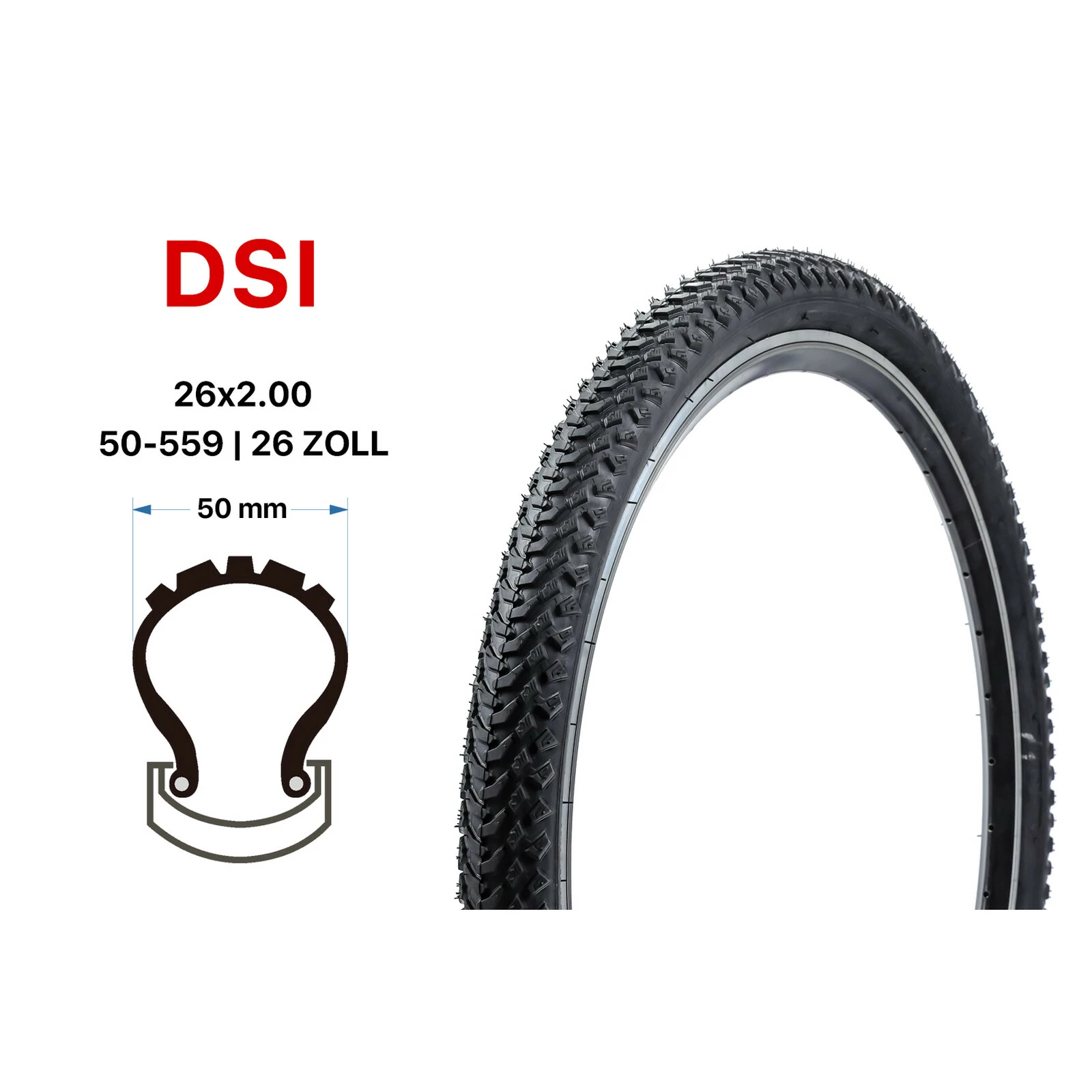 26 Zoll DSI Fahrrad Reifen 50-559 City Bike Trekking 26x2.0 Schwarz Tire 3 26 Zoll DSI Fahrrad Reifen 50-559 City Bike Trekking 26x2.0 Schwarz Tire