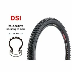 26 Zoll DSI Fahrrad Reifen 58-559 Mountain Bike MTB 26x2.30 Tire Schwarz