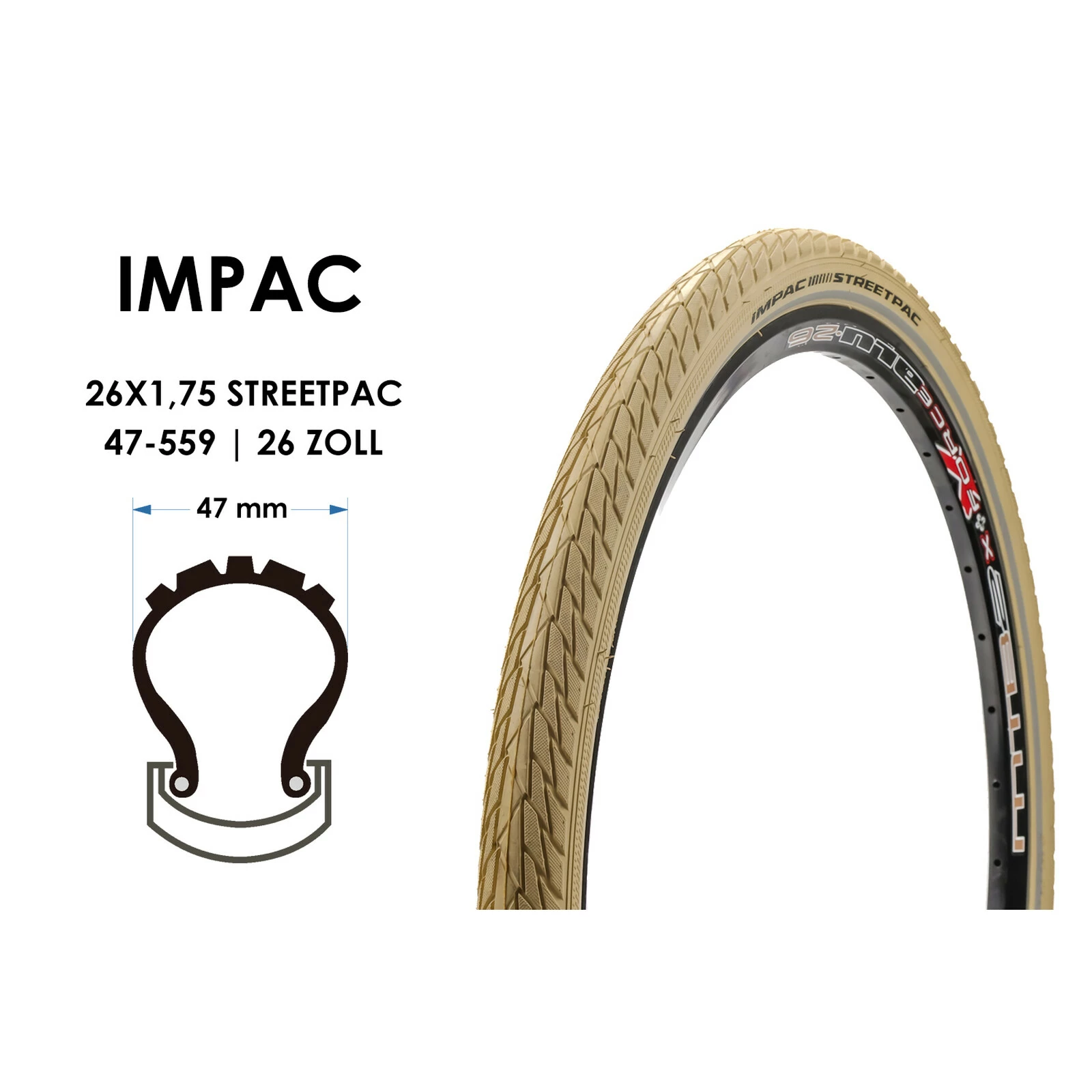 26 Zoll Fahrrad Reifen 26x1.75 Schwalbe Impac Streetpac 47-559 Creme Reflex 3 26 Zoll Fahrrad Reifen 26x1.75 Schwalbe Impac Streetpac 47-559 Creme Reflex