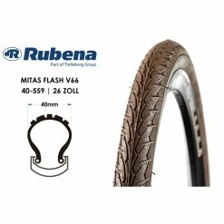 Rubena 26 Zoll Fahrrad Reifen MITAS Flash V66 26x1.50 City Touren Bike 40-559 Braun Reflex
