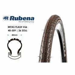 Rubena 26 Zoll Fahrrad Reifen MITAS Flash V66 City Bike Touren Rad Reflexstreifen 40-559 Pannenschutz