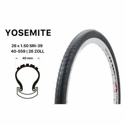26 Zoll Fahrrad Reifen YOSEMITE 26x1.50 City Bike Stadtrad 40-559 Slick