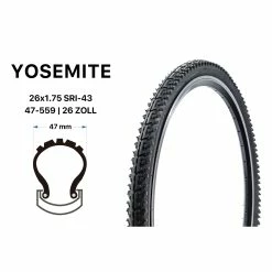 26 Zoll YOSEMITE Fahrrad Reifen MTB Trekking 26x1.75 Mantel Decke 47-559 Schwarz