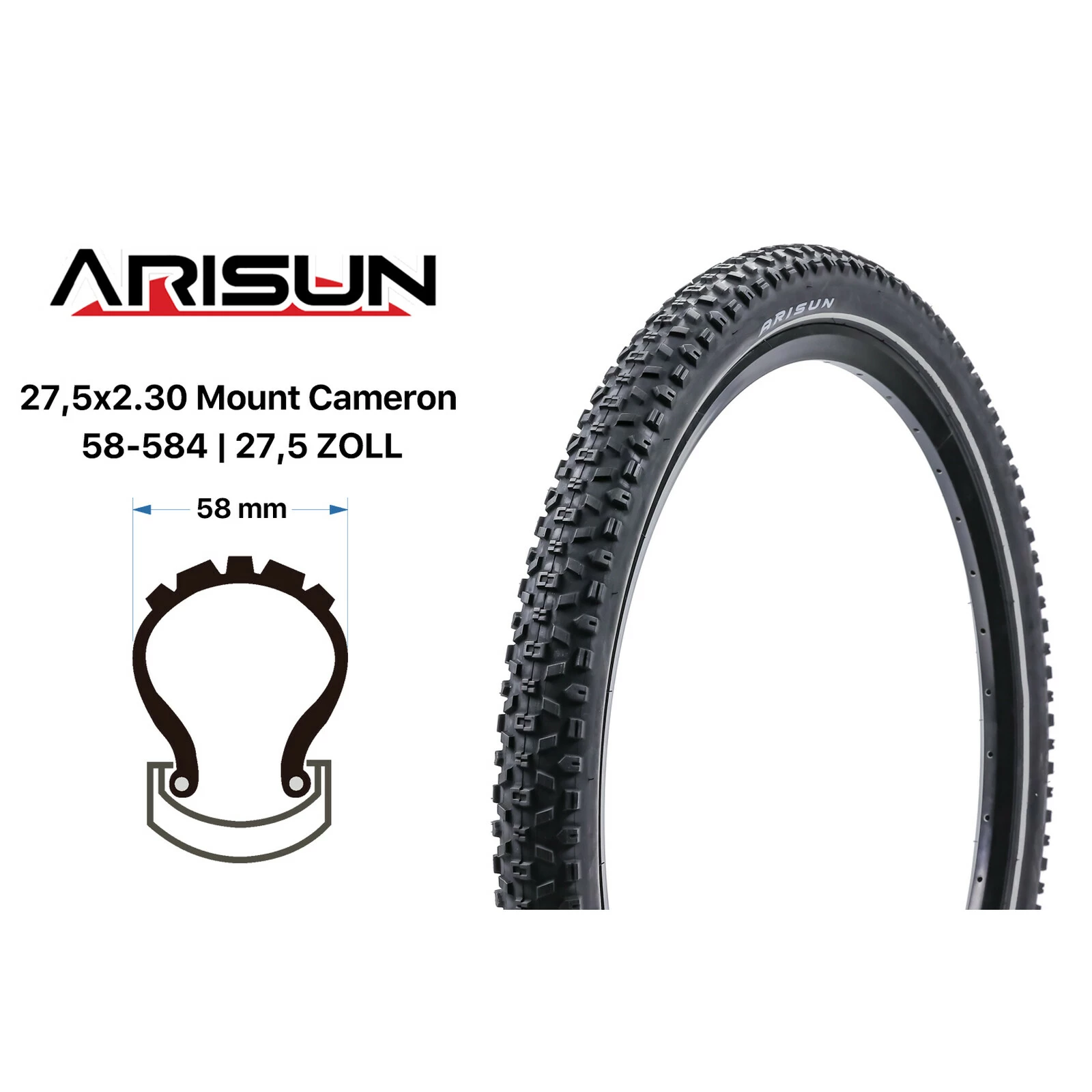 27.5 Zoll Fahrrad Reifen Arisun Mount Cameron 27.5x2.30 MTB 58-584 K-Defense Reflex 3 27.5 Zoll Fahrrad Reifen Arisun Mount Cameron 27.5x2.30 MTB 58-584 K-Defense Reflex