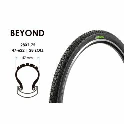 28 Zoll Beyond Fahrrad Reifen 28x1.75 City Trekking Bike 47-622 Bereifung Schwarz