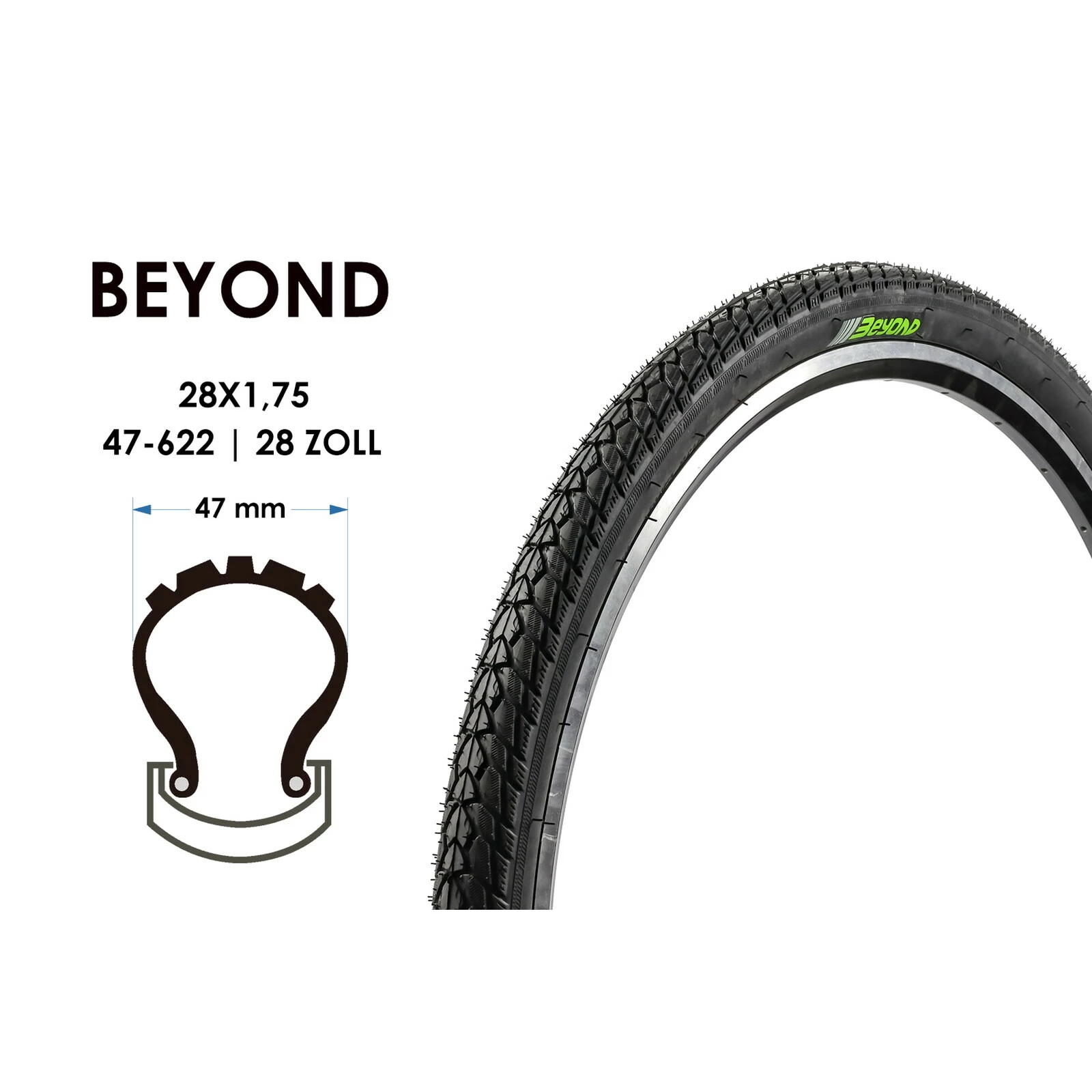 28 Zoll Beyond Fahrrad Reifen 28x1.75 City Trekking Bike 47-622 Bereifung Schwarz 3 28 Zoll Beyond Fahrrad Reifen 28x1.75 City Trekking Bike 47-622 Bereifung Schwarz