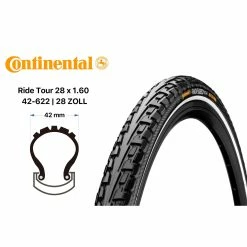 28 Zoll Continental RIDE TOUR Fahrrad Reifen 42-622 Schwarz Mantel Decke Reflex