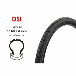 28 Zoll DSI Fahrrad Reifen 28x1.75 City Bike Tire 47-622 Schwarz
