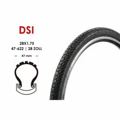 28 Zoll DSI Fahrrad Reifen 28x1.75 Trekking City Bike Tire 47-622 Schwarz