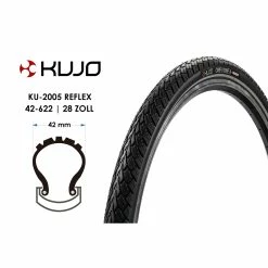 28 Zoll Fahrrad Reifen 28x1.6 Kujo 42-622 Pannschutz Reflex Streifen